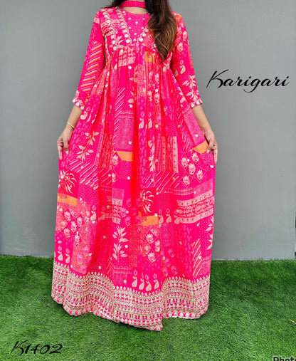 karigari by DKH k1402  Premium pure Georgette Alia pattern gown