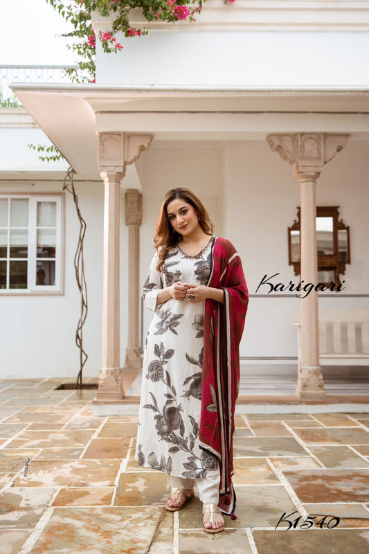 karigari by DKH K1540 Premium viscose muslin 3 pc suit set