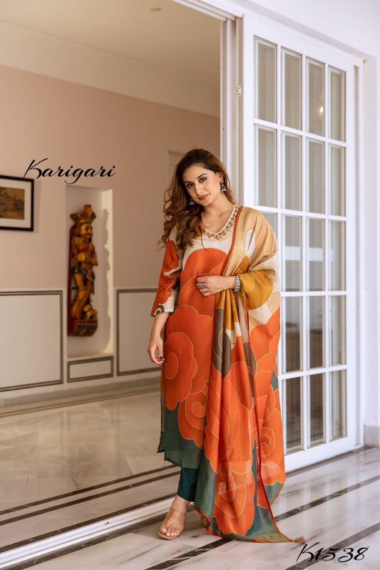 karigari by DKH k1537 Premium shimmer tissue 3 pc suit set