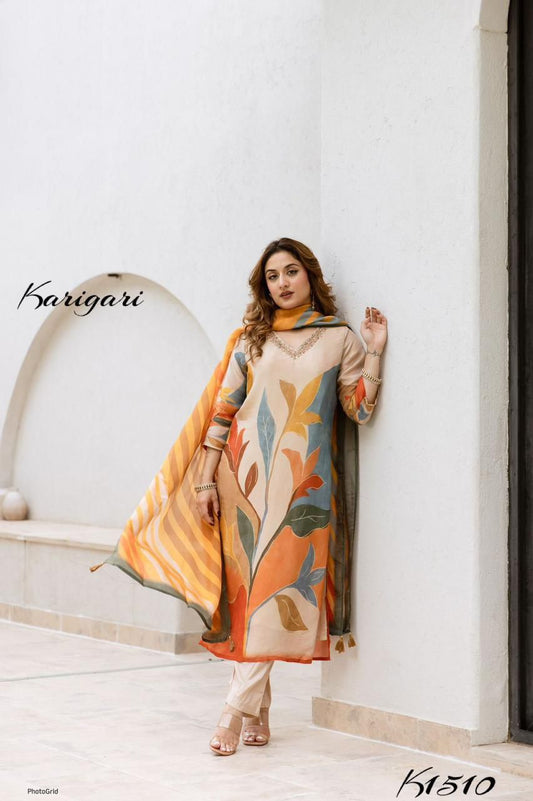 Karigari by DKH k1510 Premium shimmer tissue  3 pc suit set