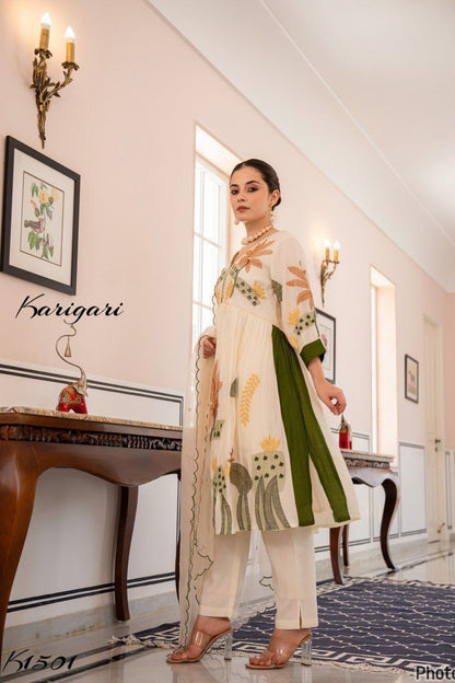 karigari by DKH k1501 Premium roman silk 3 pc suit set