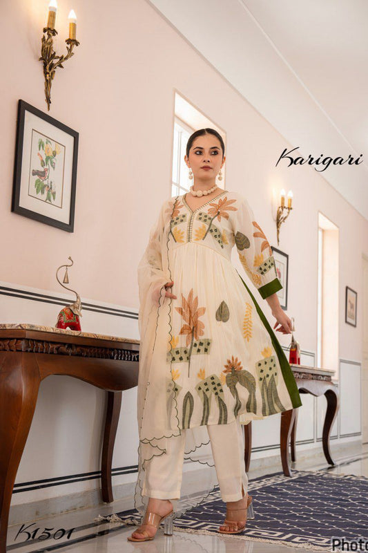 karigari by DKH k1501 Premium roman silk 3 pc suit set
