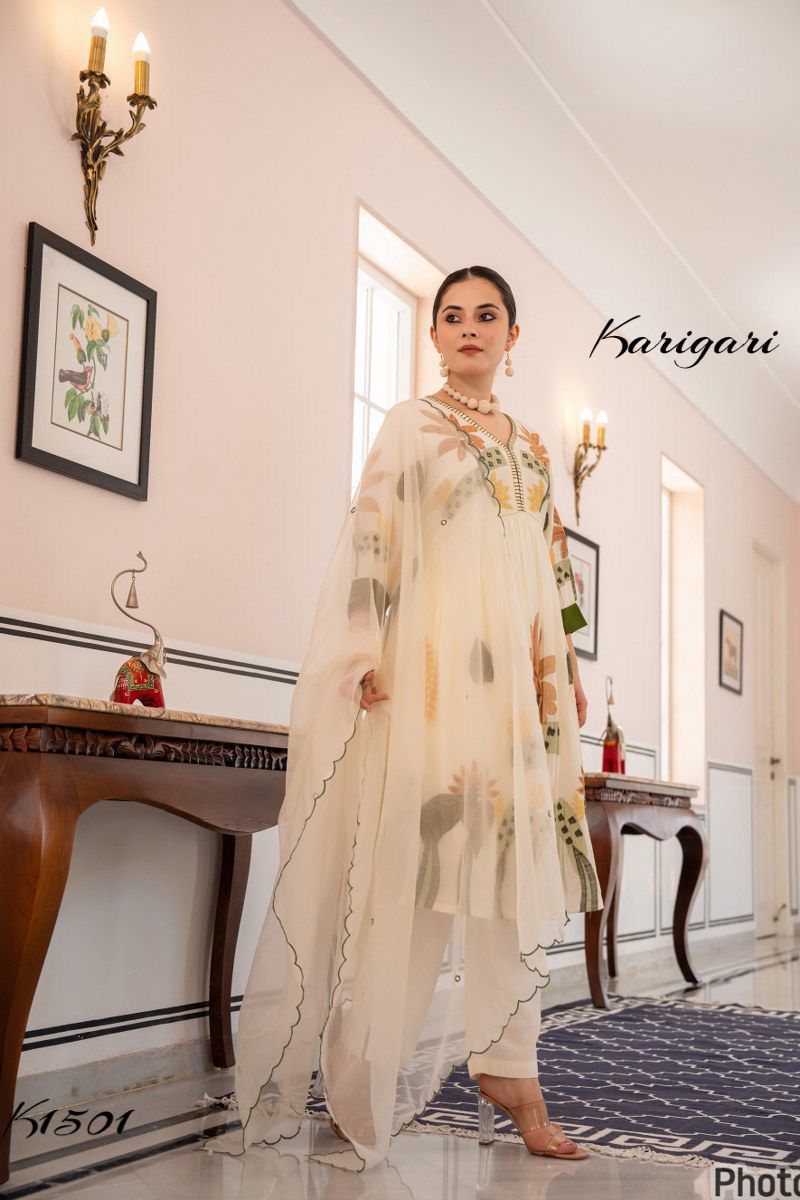 karigari by DKH k1501 Premium roman silk 3 pc suit set