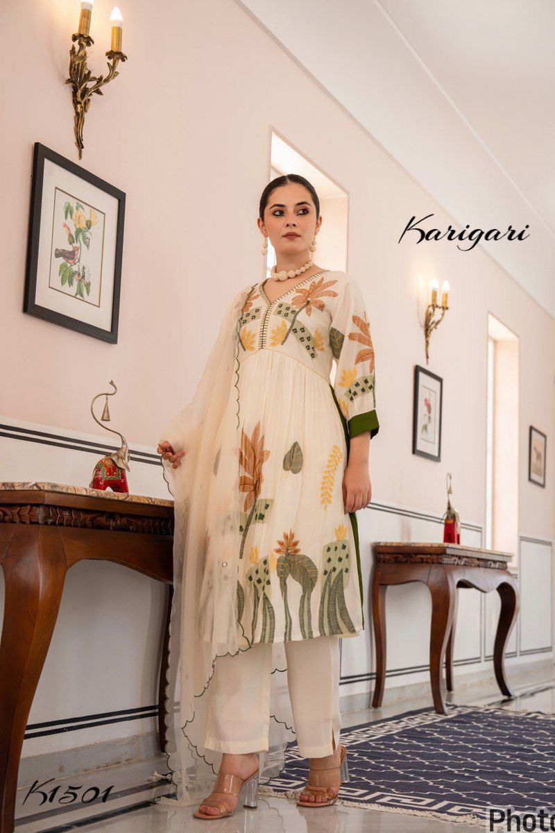 karigari by DKH k1501 Premium roman silk 3 pc suit set