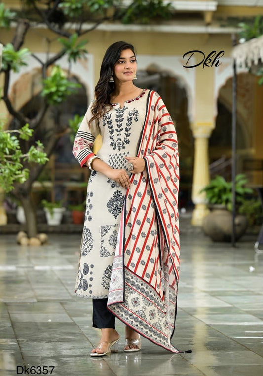 DKH Dk6357  Premium heavy muslin 3 pc suit set