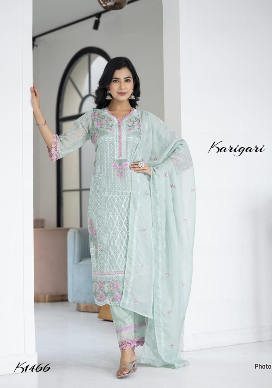 karigari by DKH K1466 Premium organza  3 pc suit set