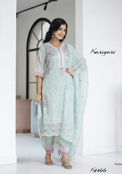 karigari by DKH K1466 Premium organza  3 pc suit set