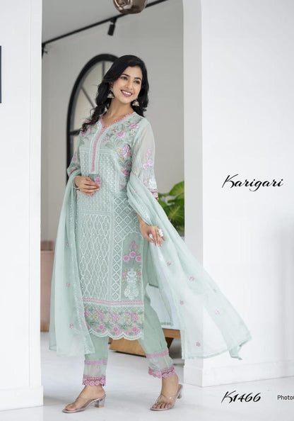 karigari by DKH K1466 Premium organza  3 pc suit set