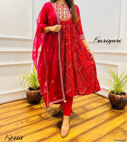 karigari by DKH k1461 Premium heavy rayon  3 pc suit set