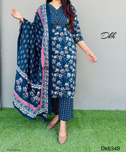 DKH Dk6348   Premium cotton printed 3 pc suit set