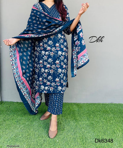 DKH Dk6348   Premium cotton printed 3 pc suit set