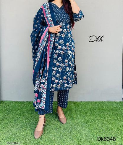 DKH Dk6348   Premium cotton printed 3 pc suit set