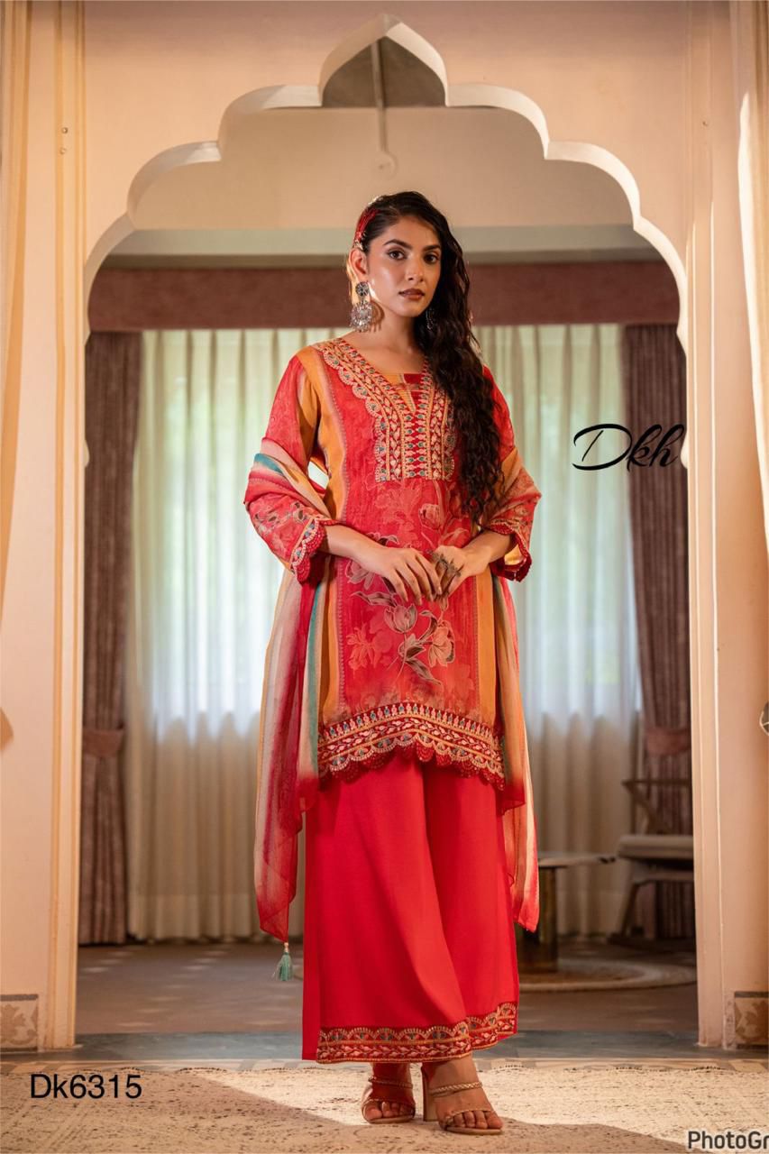 DKH Dk6315  Premium viscose organza 3 pc suit set