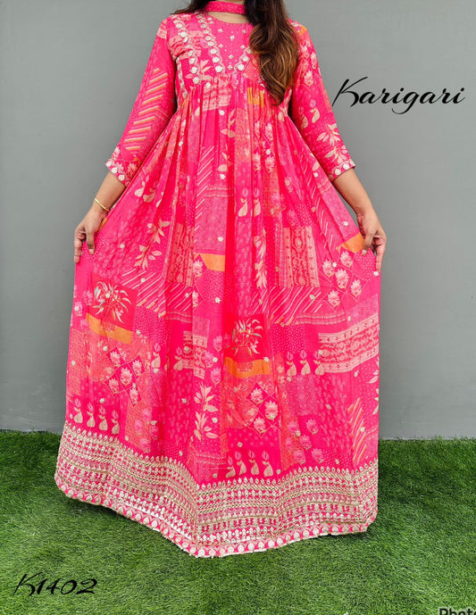 karigari by DKH k1402  Premium pure Georgette Alia pattern gown
