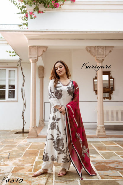 karigari by DKH K1540 Premium viscose muslin 3 pc suit set