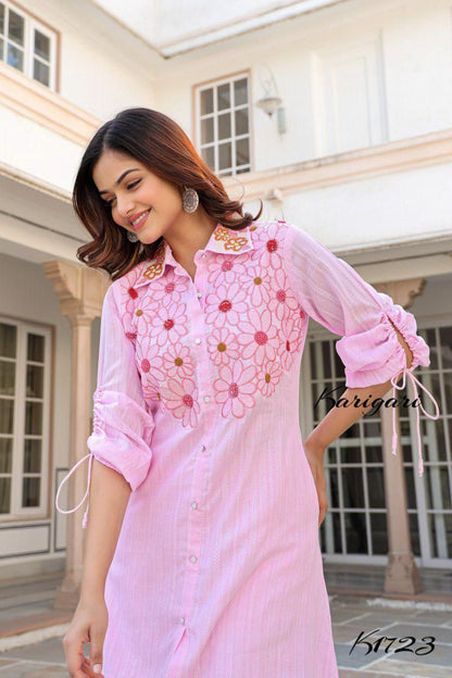 “Self-Textured Cotton Kurti Pant Set – K1723