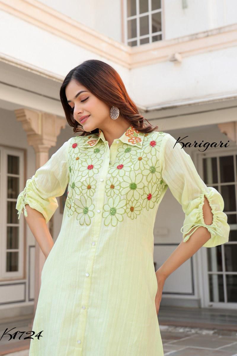 Light Green Cotton Self-Textured 2-Piece Set- K1724