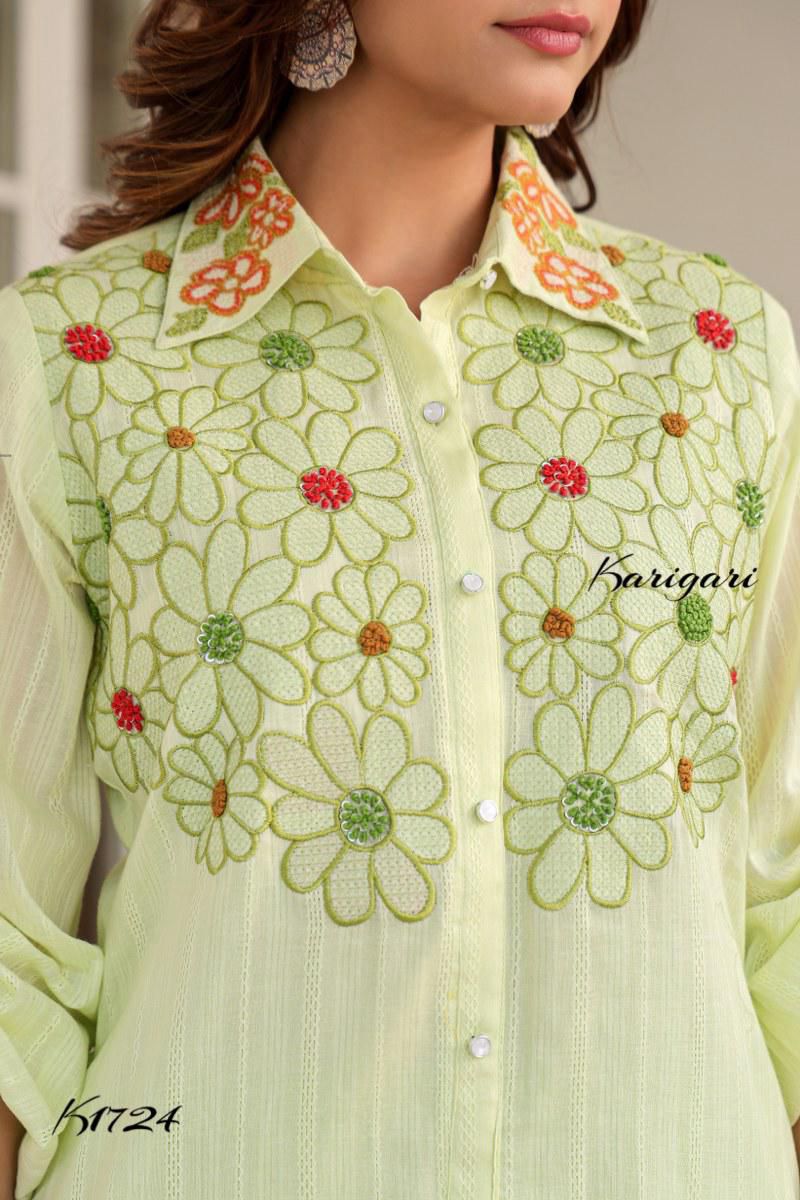Light Green Cotton Self-Textured 2-Piece Set- K1724