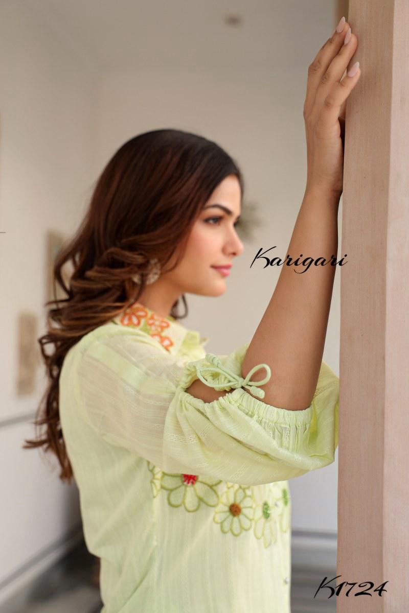 Light Green Cotton Self-Textured 2-Piece Set- K1724