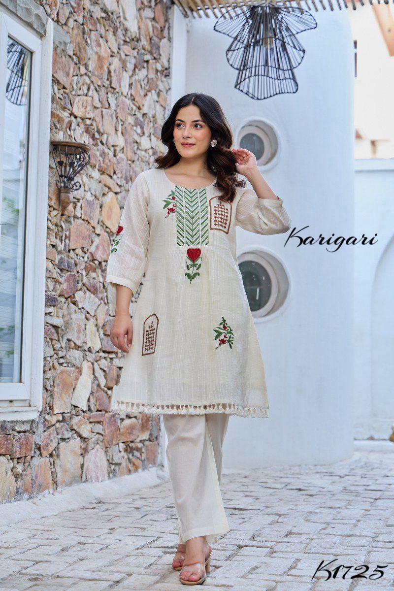 Elegant Cotton Cord Set with Intricate Embroidery – K1725