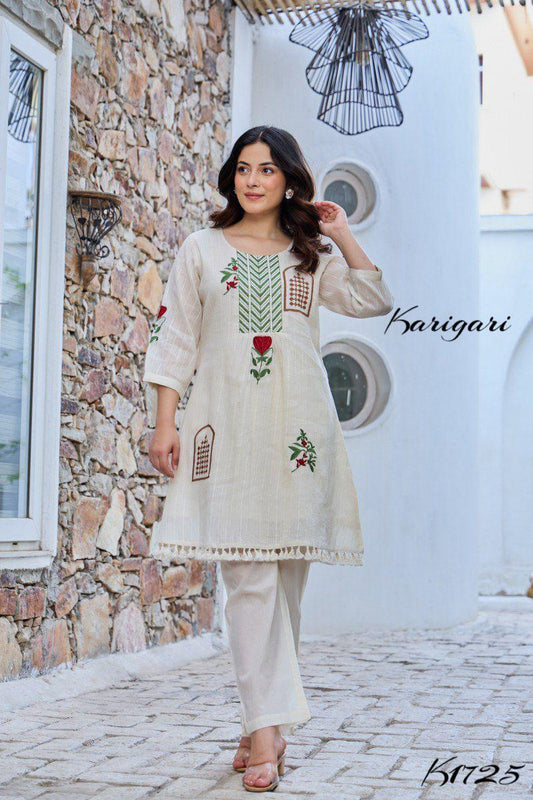 Elegant Cotton Cord Set with Intricate Embroidery – K1725