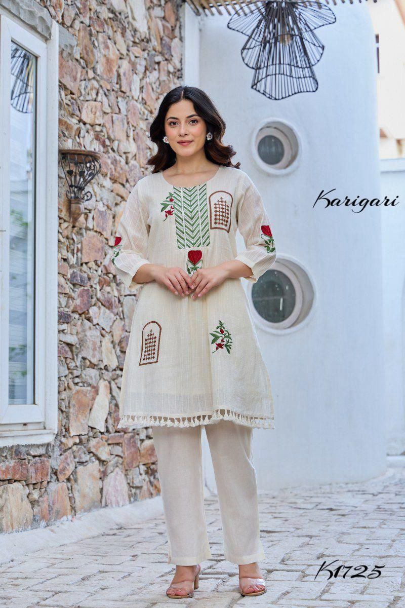 Elegant Cotton Cord Set with Intricate Embroidery – K1725