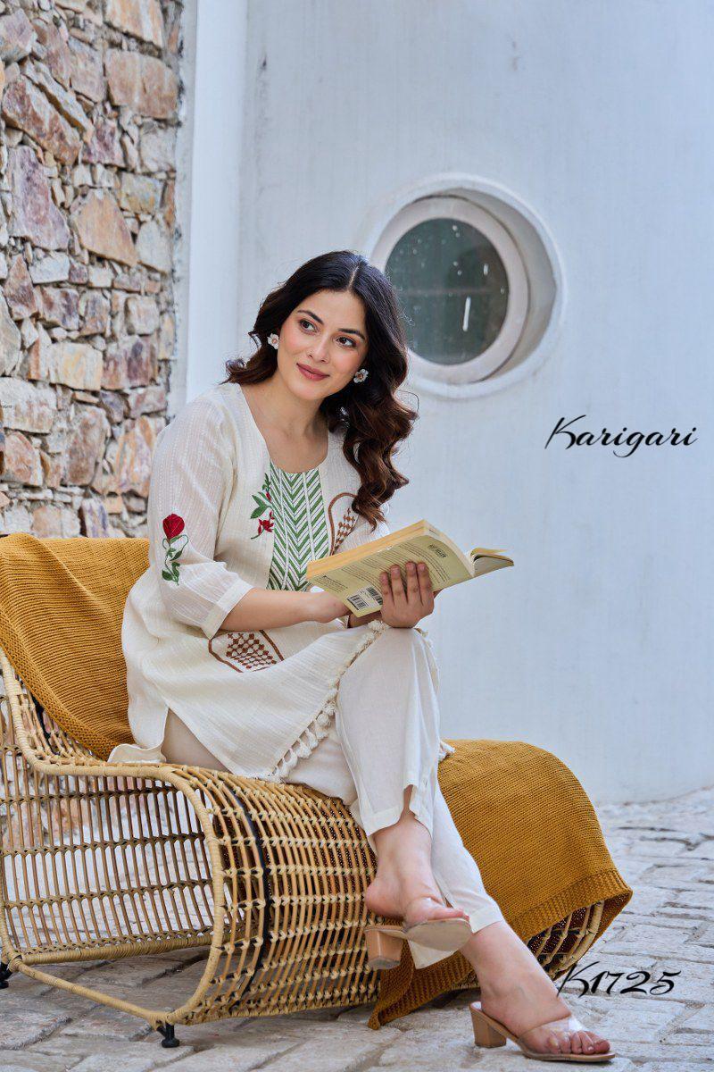 Elegant Cotton Cord Set with Intricate Embroidery – K1725