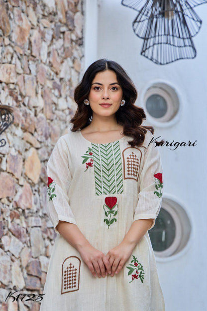 Elegant Cotton Cord Set with Intricate Embroidery – K1725