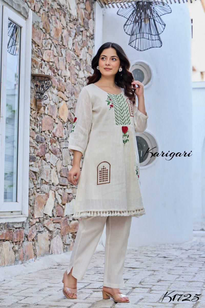 Elegant Cotton Cord Set with Intricate Embroidery – K1725
