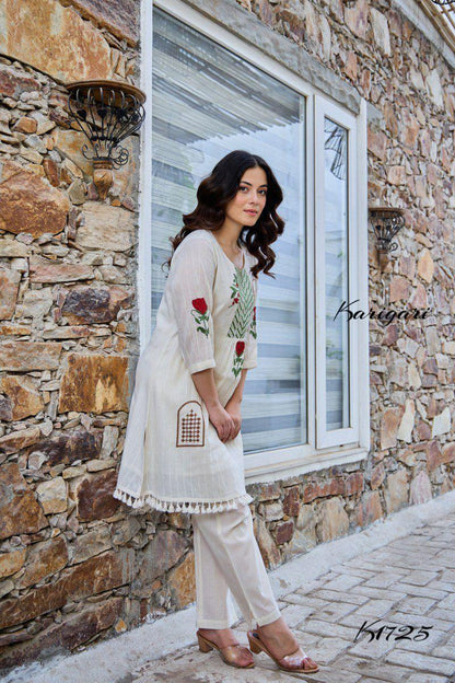 Elegant Cotton Cord Set with Intricate Embroidery – K1725