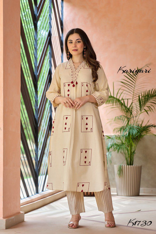 Trendy Cotton 2-Piece Set with Unique Card Print – K1730
