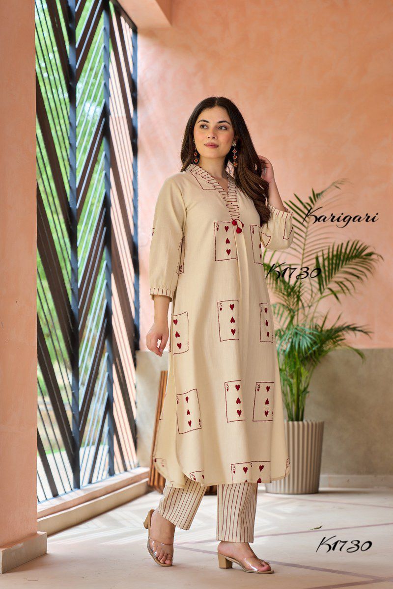 Trendy Cotton 2-Piece Set with Unique Card Print – K1730