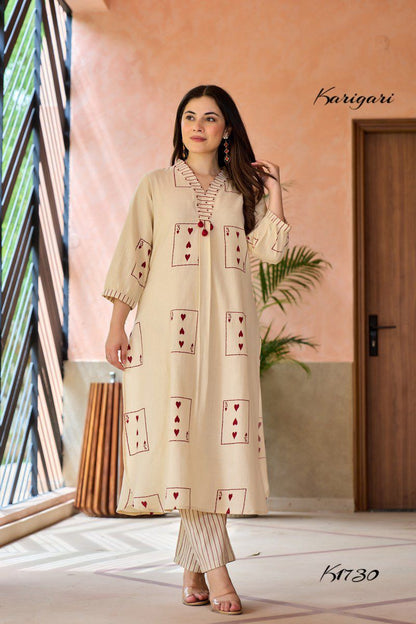 Trendy Cotton 2-Piece Set with Unique Card Print – K1730