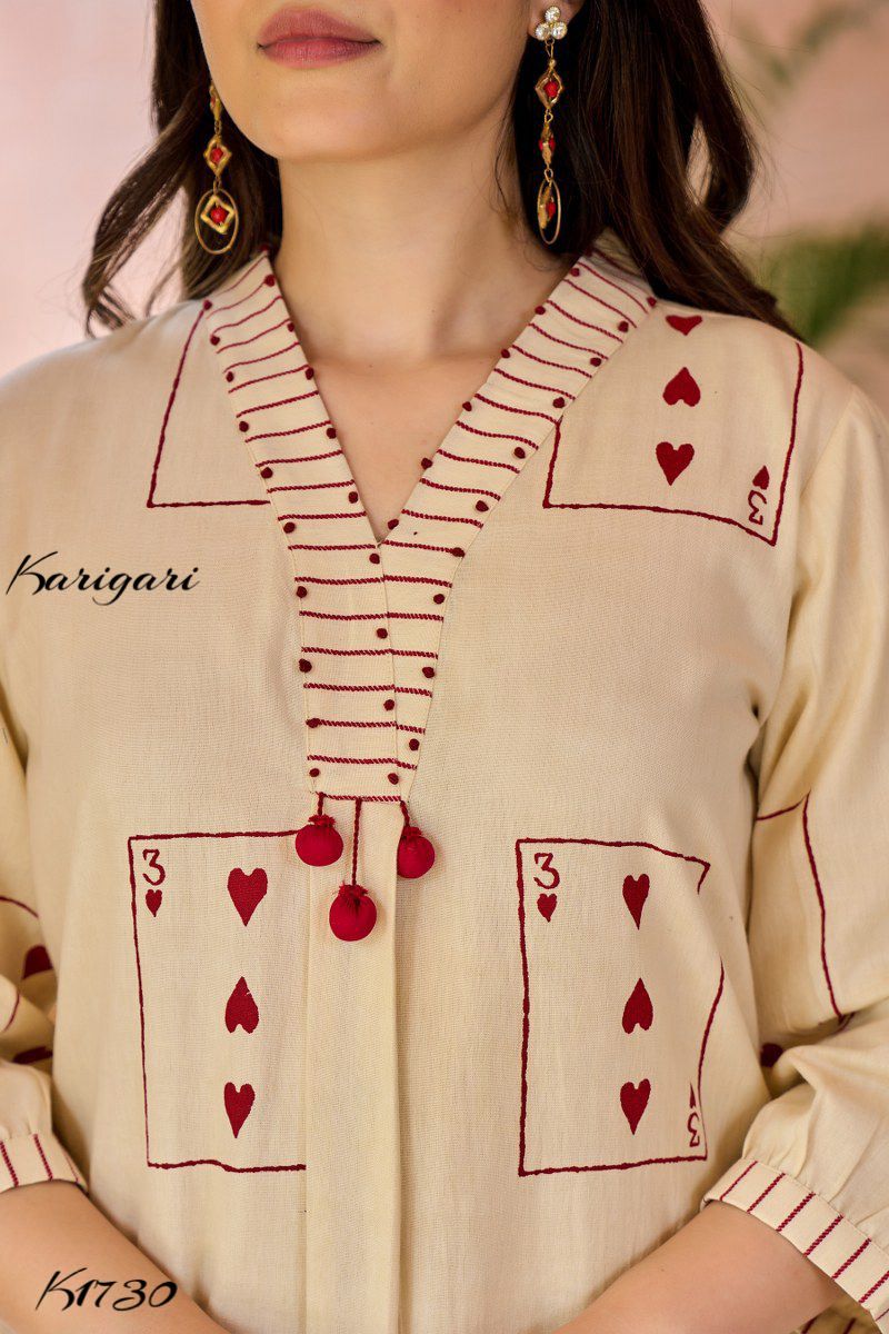 Trendy Cotton 2-Piece Set with Unique Card Print – K1730
