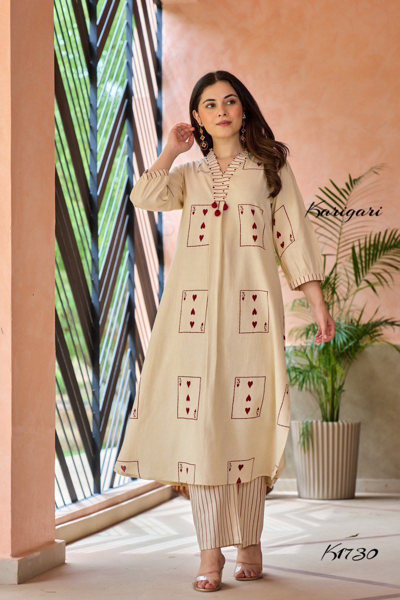 Trendy Cotton 2-Piece Set with Unique Card Print – K1730
