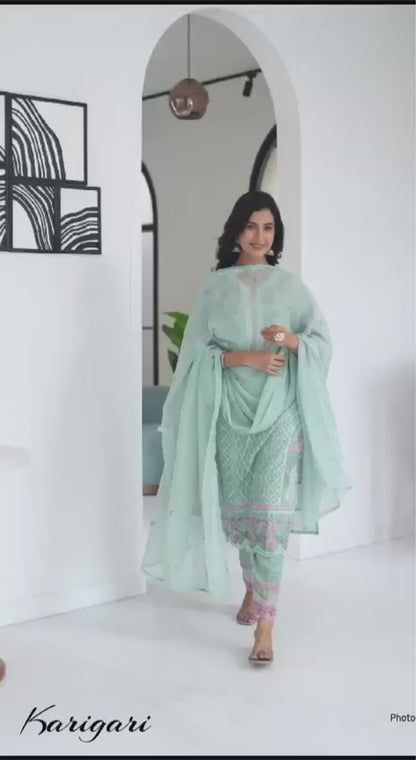 karigari by DKH K1466 Premium organza  3 pc suit set